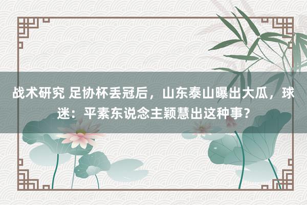 战术研究 足协杯丢冠后，山东泰山曝出大瓜，球迷：平素东说念主颖慧出这种事？