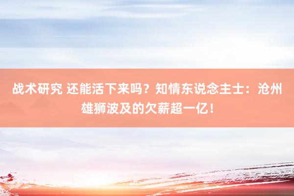 战术研究 还能活下来吗？知情东说念主士：沧州雄狮波及的欠薪超一亿！