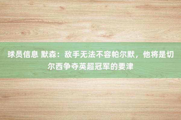 球员信息 默森：敌手无法不容帕尔默，他将是切尔西争夺英超冠军的要津