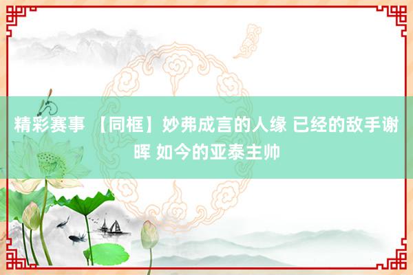 精彩赛事 【同框】妙弗成言的人缘 已经的敌手谢晖 如今的亚泰主帅