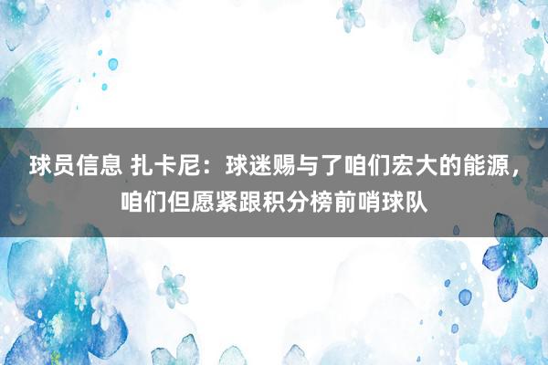 球员信息 扎卡尼：球迷赐与了咱们宏大的能源，咱们但愿紧跟积分榜前哨球队