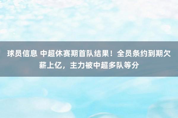 球员信息 中超休赛期首队结果！全员条约到期欠薪上亿，主力被中超多队等分