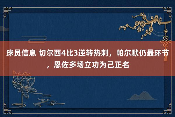 球员信息 切尔西4比3逆转热刺，帕尔默仍最环节，恩佐多场立功为己正名